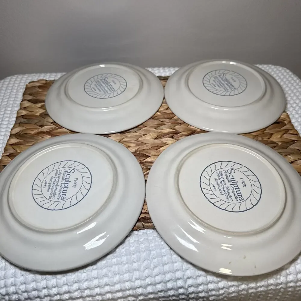 Sculptura Hearthside Felicity Salad Plates Set 4 Neutral Floral Japan 7.5” Retro